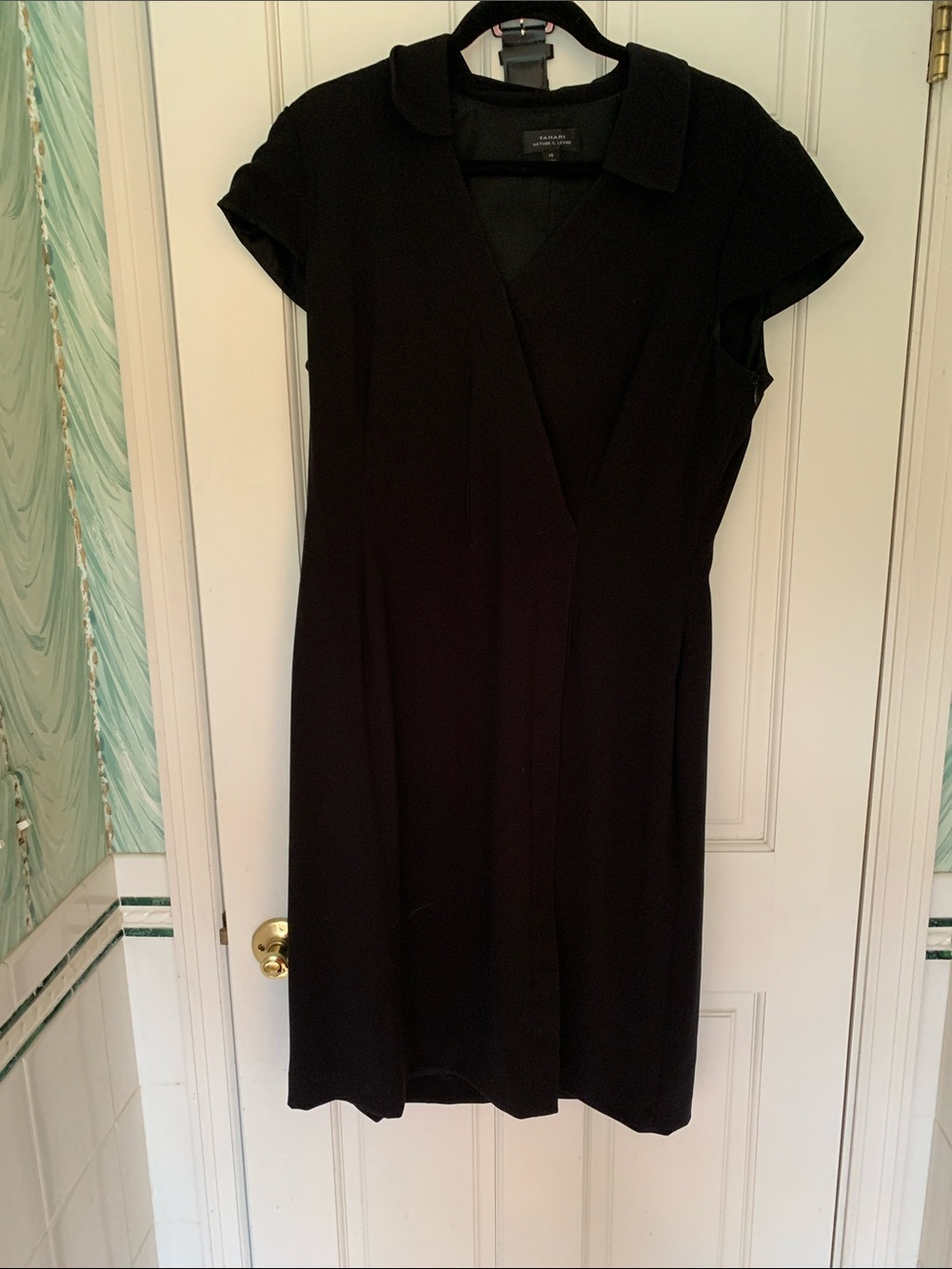 Tahari Black Midi Wrap-Style Dress